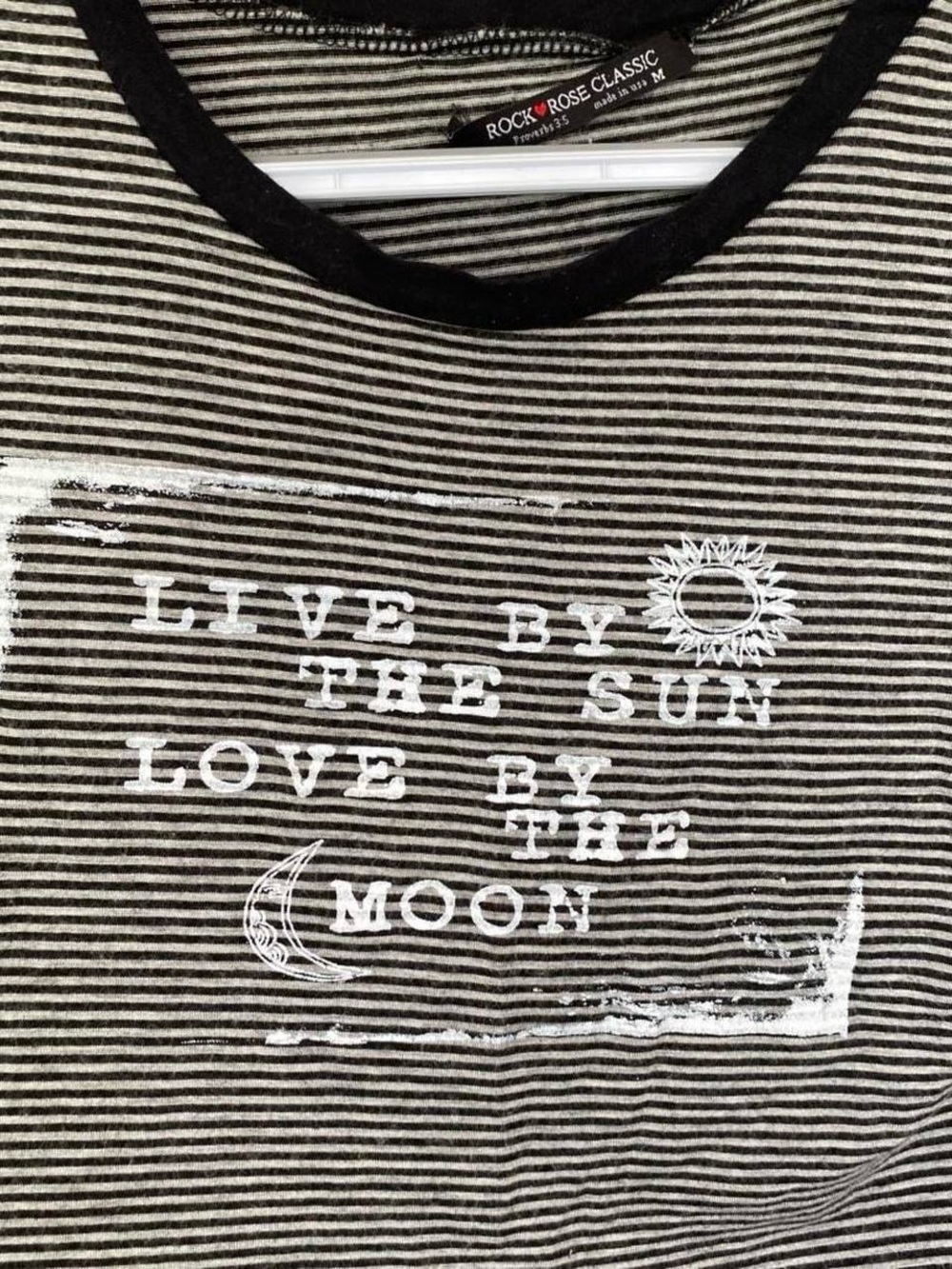Y2K Striped Crop Top Live by the Sun Love by the Moon Ringer Tee Tumblr Boho Emo - Picture 3 of 8